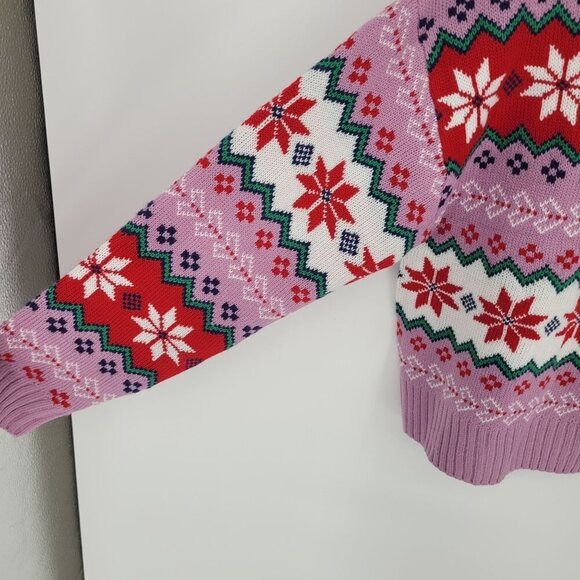 33 degrees womens Medium Pink red fair isle super soft cropped mock neck sweater - Picture 2 of 9